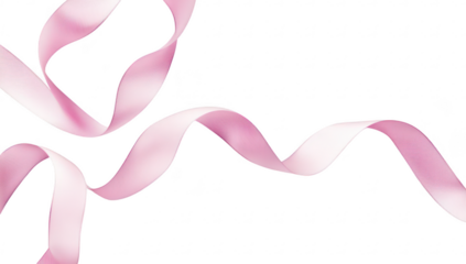 A delicate arrangement of soft pink satin ribbons gracefully flowing across a clean white background. ideal for decorative purposes in events like weddings or crafts