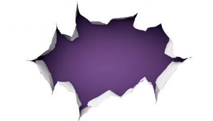 A purple wall with a dramatic tear revealing a contrasting dark background. creating an artistic effect that suggests creativity and innovation in interior design