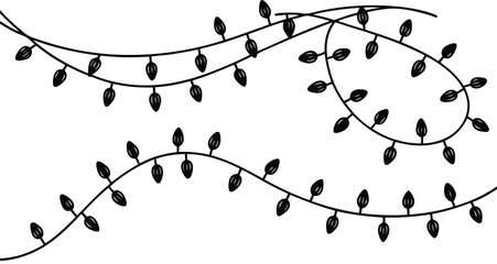 String of christmas lights, simple black and white line art for holiday decoration