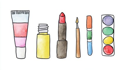 Watercolor illustration of beauty products.