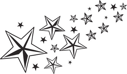Illustration of a group of stars in black and white for tattoo design