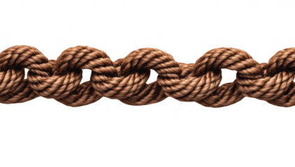 A close-up view of a tightly woven brown rope intricate knots against a clean white background. ideal for use in nautical themes. crafts. or design projects