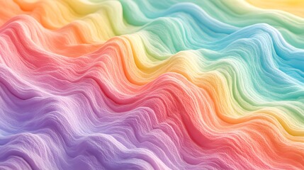 Fototapeta premium A vibrant, textured surface with flowing rainbow hues, exhibiting undulating lines and soft, pastel shades.