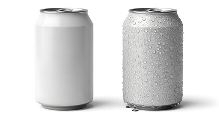 Blank Aluminum Cans, Wet  Dry, Isolated on White Background