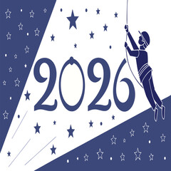 Happy new year 2026 with climber and stars for celebration
