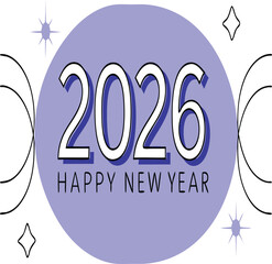 Happy new year 2026 text with stars and moon for celebration