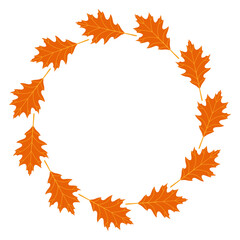 Autumn leaves circle frame. Round border made of fall leaves. The leaves are arranged in a circle. Vector flat isolated on white background.