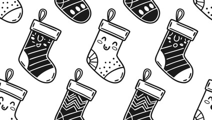 Seamless pattern of cute christmas stocking, holiday season design element