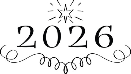 Simple 2026 new year design featuring hand drawn style and a starburst for a classic look