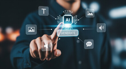 businessman pressing virtual button