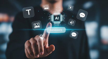 businessman pressing social network icon