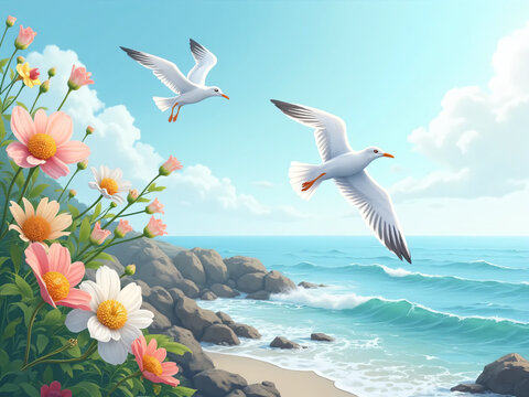seagull flying over the sea