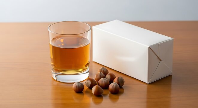 Whiskey Nuts and Gift Box on Table Celebration and Gourmet Still Life - Powered by Adobe