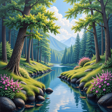 tropical garden with water