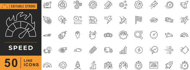Speed line editable icon set. Vector illustration.
