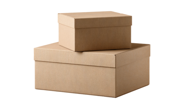 Two light beige cardboard boxes stacked