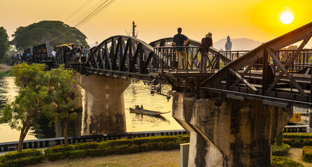 The Bridge Over The River Kwai at sunset,Kanchanaburi,Thailand.