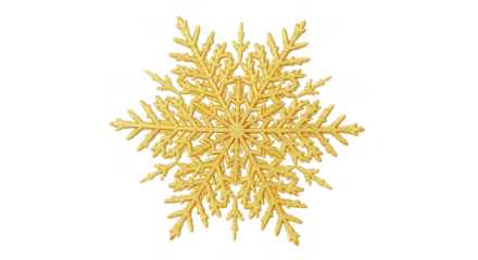 Intricate golden snowflake isolated on transparent background