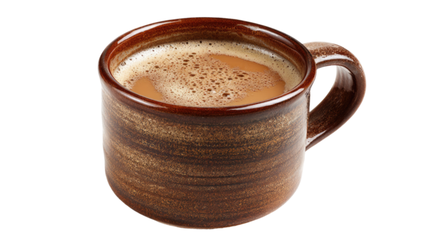 Brown mug of coffee, frothy top