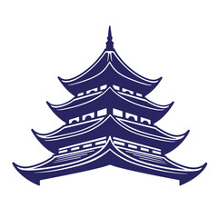 Elegant blue outline of a traditional asian pagoda architecture design on white background