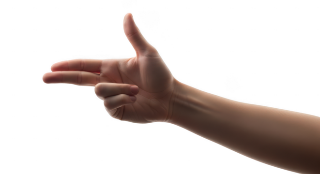 Human hand making a gun gesture isolated on transparent background