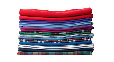 Stack of colorful folded clothes isolated on transparent background