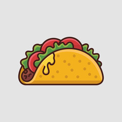 Cartoon Taco Vector Illustration with Lettuce and Tomato