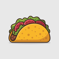 Cartoon Taco Vector Illustration with Lettuce and Tomato