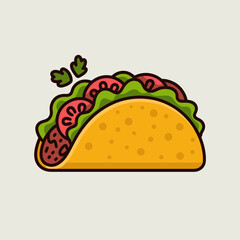 Cartoon Taco Vector Illustration with Lettuce and Tomato