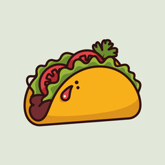 Cartoon Taco Vector Illustration with Lettuce and Tomato