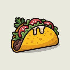Cartoon Taco Vector Illustration with Lettuce and Tomato