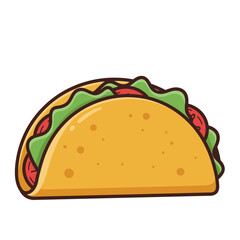 Cartoon Taco Vector Illustration with Lettuce and Tomato
