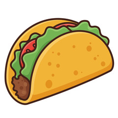 Cartoon Taco Vector Illustration with Lettuce and Tomato
