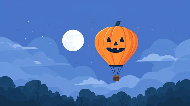 Halloween Pumpkin Hot Air Balloon Illustration