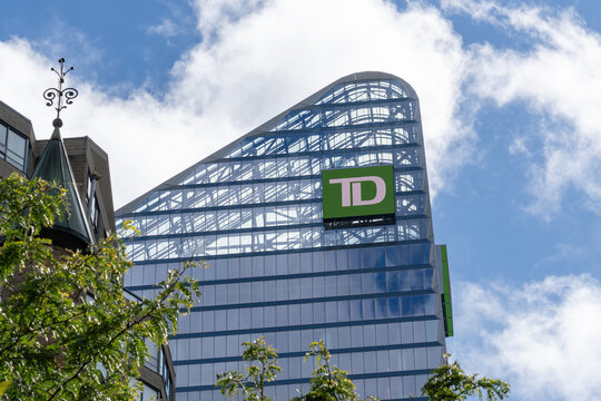 Toronto, Canada - September 21, 2025: TD logo on TD Terrace building at 160 Front St W in Toronto, Canada. TD (Toronto Dominion Bank) is a Canadian banking and financial services corporation. 