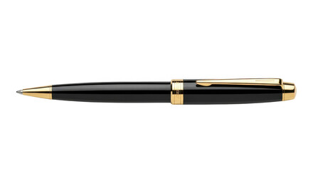 Luxury black and gold rollerball pen isolated on transparent background