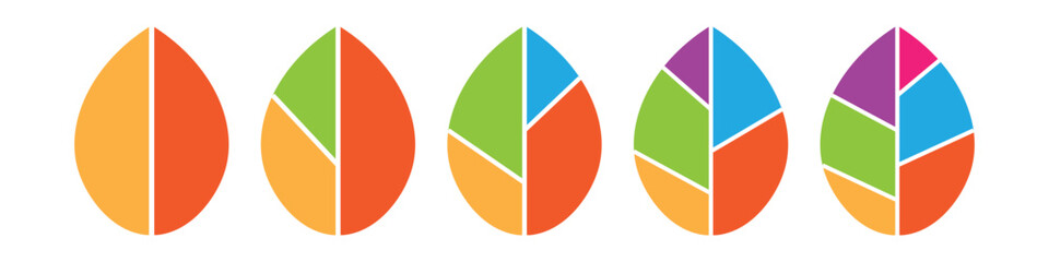 Fototapeta premium Colorful leaf infographic for sustainable business growth, organic process, and eco-friendly strategy. 2, 3, 4, 5, and 6 parts