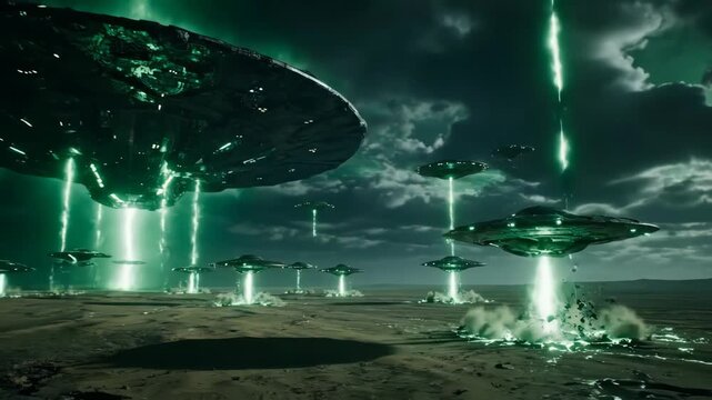 Alien Invasion Flying Saucers Landing on Earth
