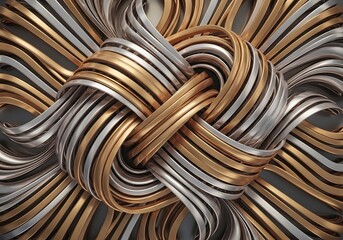 Abstract interwoven metallic ribbons creating a sophisticated textured design element