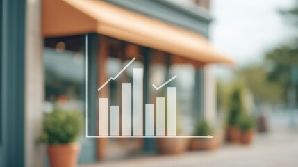 Growth Chart Overlay Against Urban Cafe Environment Showcasing Business Success and Economic Trends in a Modern Setting