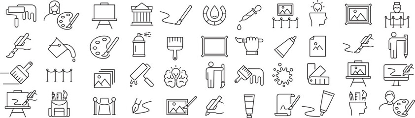 ベクターでモノクロのペイントに関する線画アイコンセット
