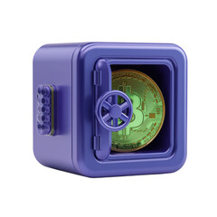Bitcoin Cryptocurrency Security: Purple Safe with Open Door
