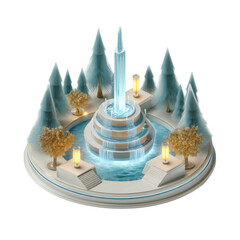 Serene Fountain Park: 3D Render of Elegant Landscape Design
