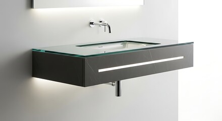Modern, Sleek Bathroom Vanity with Glass Top, Minimalist Design.