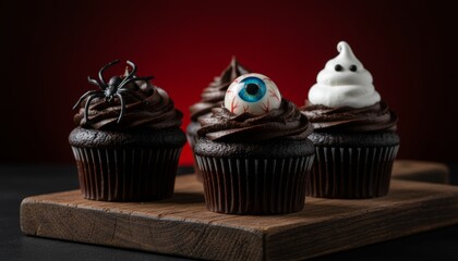 Halloween cupcake decorations bakery food photography dark theme