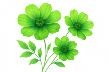 Green flowers bouquet digital illustration on transparent background showcasing fresh vibrant petals and leaves