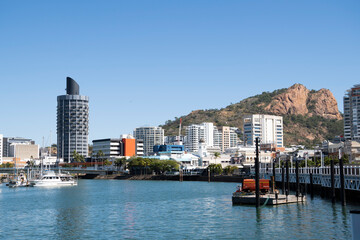 Ross Creek, Castle Hill and Townsville view from Queensland Museum Tropics, Queensland, Australia.