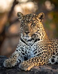 Obraz premium Leopard resting in sunlight