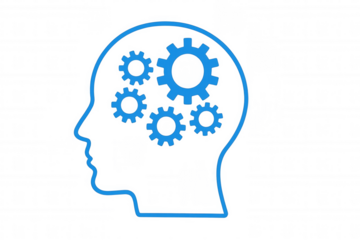 Human head contour with gears inside symbolizing mind thinking process, intelligence, and cognitive function