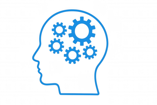 Human head contour with gears inside symbolizing mind thinking process, intelligence, and cognitive function